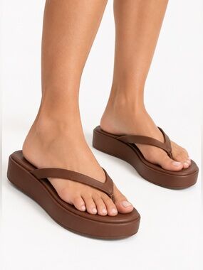 NWT American Eagle Cognac Brown Platform Thong Sandals